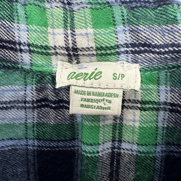 Aerie Plaid‎ Flannel Shirt Women's Small Button Front Blue Green Soft - Picture 2 of 11